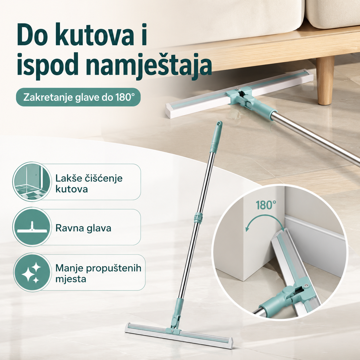 Višenamjenski Brisač za Pod i Staklo 2u1 – Teleskopska Drška 60–110 cm – slika 5