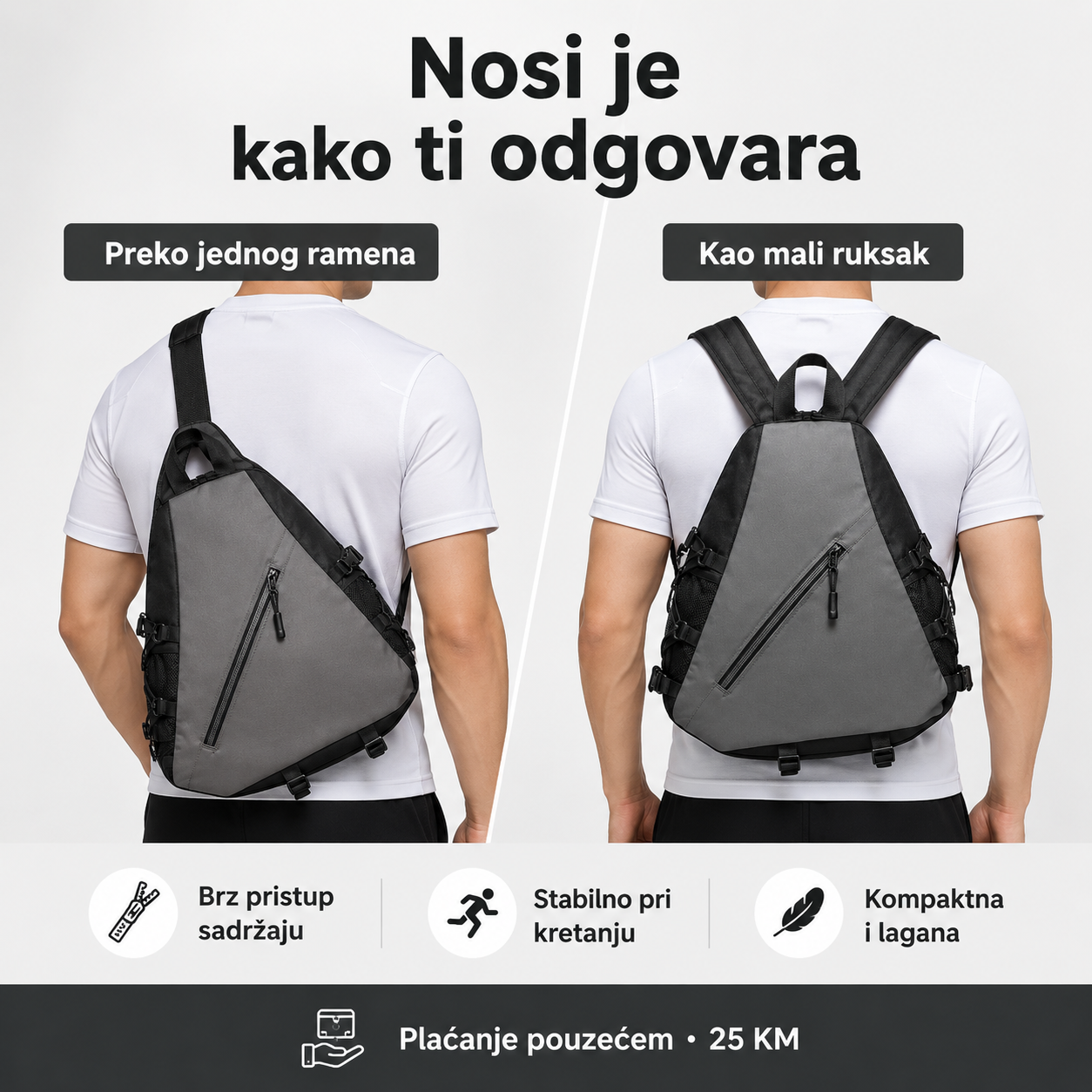 Višenamjenska Sportska Torba 2u1 – Crossbody Torba i Kompaktni Ruksak – slika 3