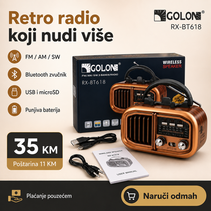 Prijenosni Retro Radio RX-BT618 s Bluetooth Zvučnikom – FM/AM/SW, USB i microSD – slika 8