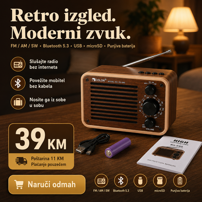 Prijenosni Retro Radio RX-680 s Bluetoothom – FM/AM/SW, USB i microSD – slika 1