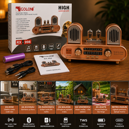 Prijenosni Retro Radio RX-998 s Bluetoothom – FM/AM/SW, USB, microSD i TWS – slika 3