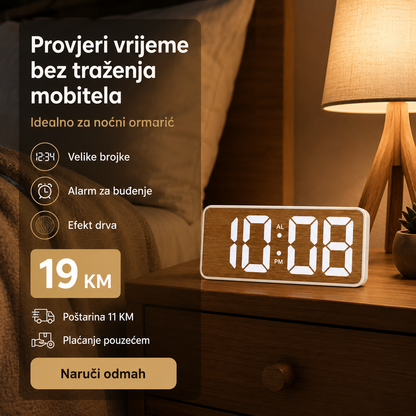 Digitalni LED Stolni Sat GS-5911B s Efektom Drva – Velike Brojke i Alarm – slika 4
