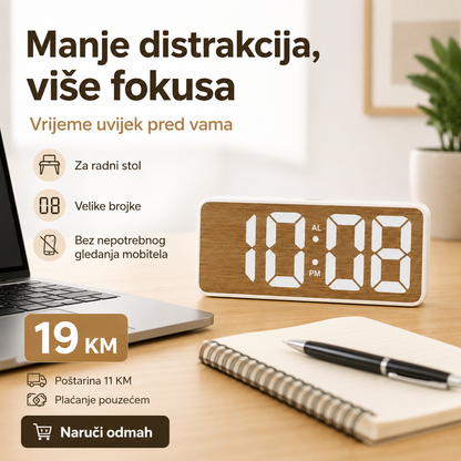 Digitalni LED Stolni Sat GS-5911B s Efektom Drva – Velike Brojke i Alarm – slika 5