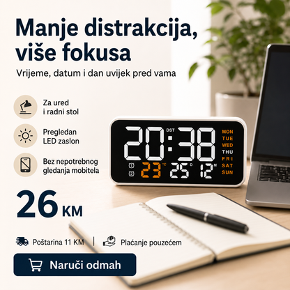 Digitalni LED Stolni Sat DS-3835L – Datum, Temperatura, Dani i Dvostruki Alarm – slika 3