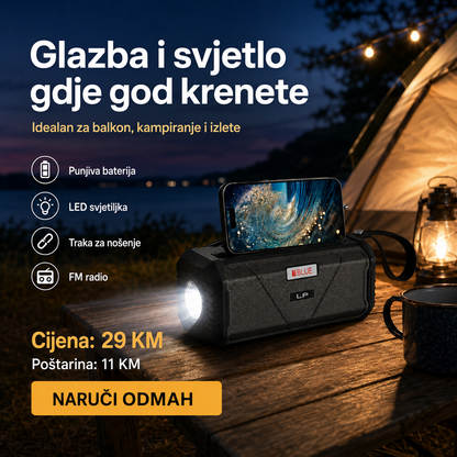 Prijenosni Bluetooth Zvučnik V115 s LED Lampom, FM Radiom i Držačem za Mobitel – slika 4