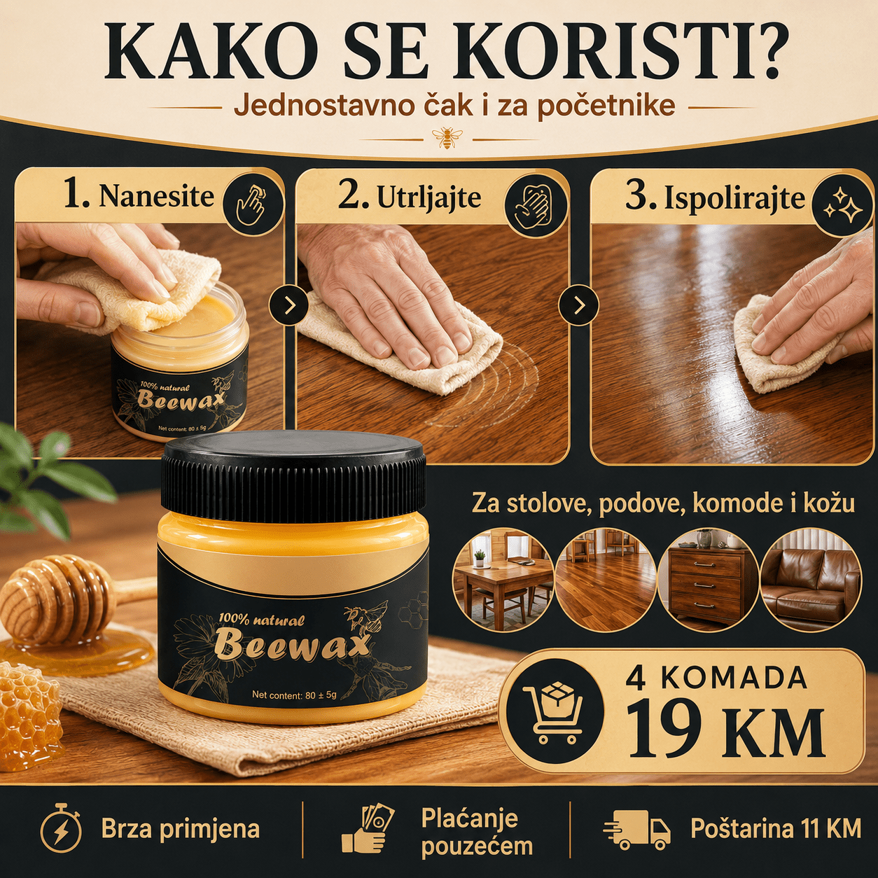 Pčelinji Vosak za Poliranje Namještaja (4.kom) – Kućanski Pribor i Čišćenje – – slika 5