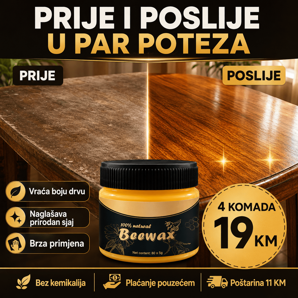 Pčelinji Vosak za Poliranje Namještaja (4.kom) – Kućanski Pribor i Čišćenje – – slika 2