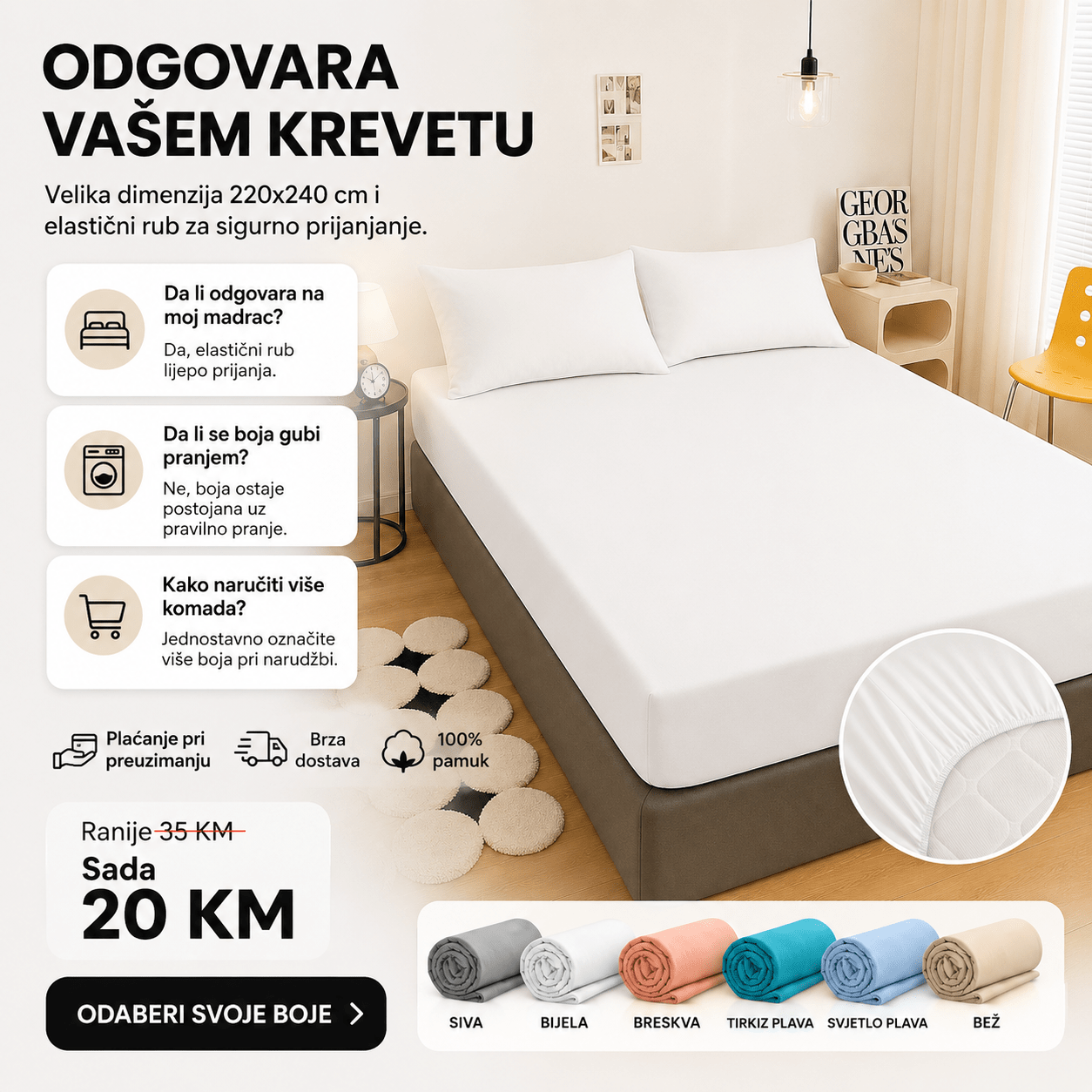 Plahte za krevet s gumicom – Posteljina i Spavaća Soba – Siva 220x240 cm – slika 4