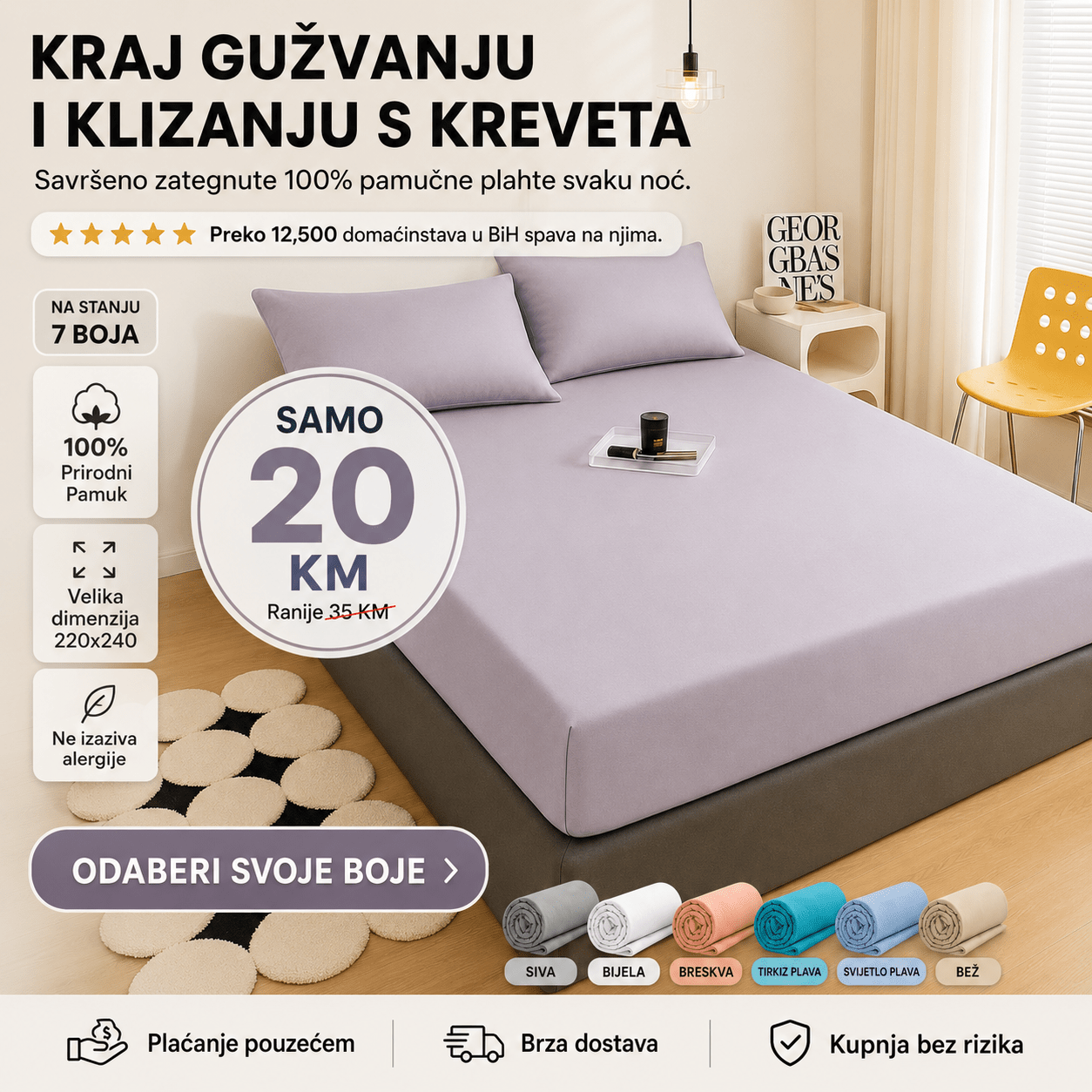 Plahte za krevet s gumicom – Posteljina i Spavaća Soba – Siva 220x240 cm – slika 3
