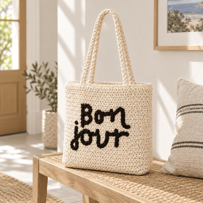 Pletena torba s natpisom Bonjour – Torbe – – slika 2