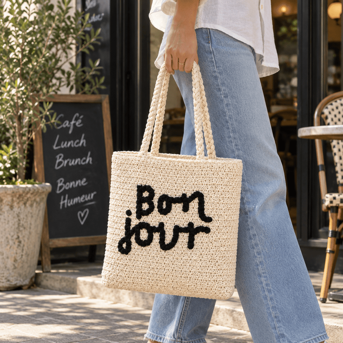 Pletena torba s natpisom Bonjour – Torbe – – slika 3
