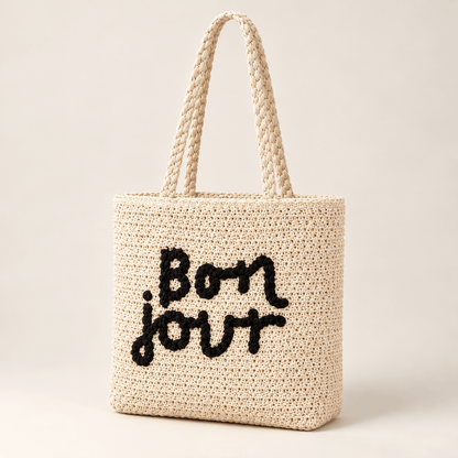 Pletena torba s natpisom Bonjour – Torbe – – slika 1