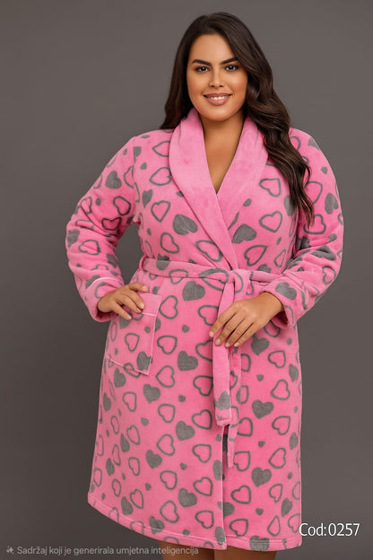 Plus size plišani kućni ogrtači – – Roza - Srce 4XL – slika 1