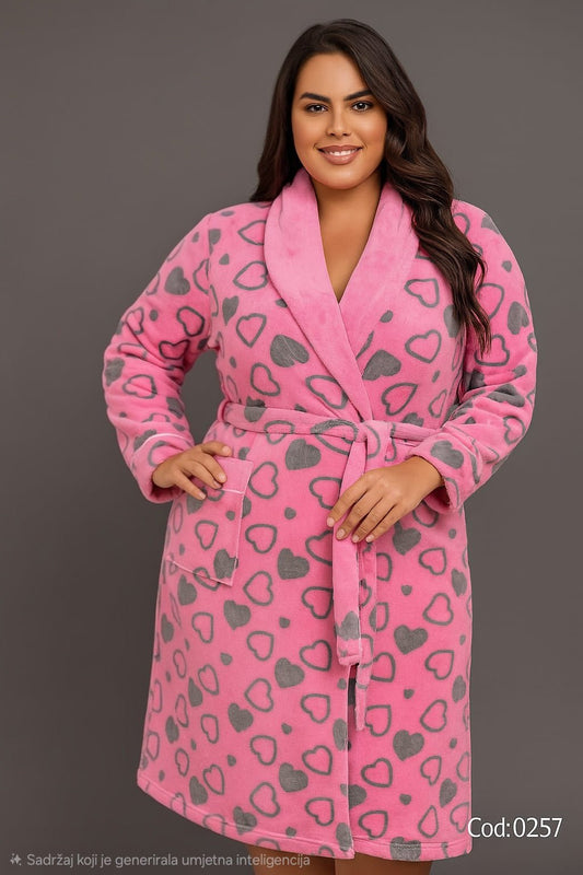 Plus size plišani kućni ogrtači – – Roza - Srce 4XL – slika 1