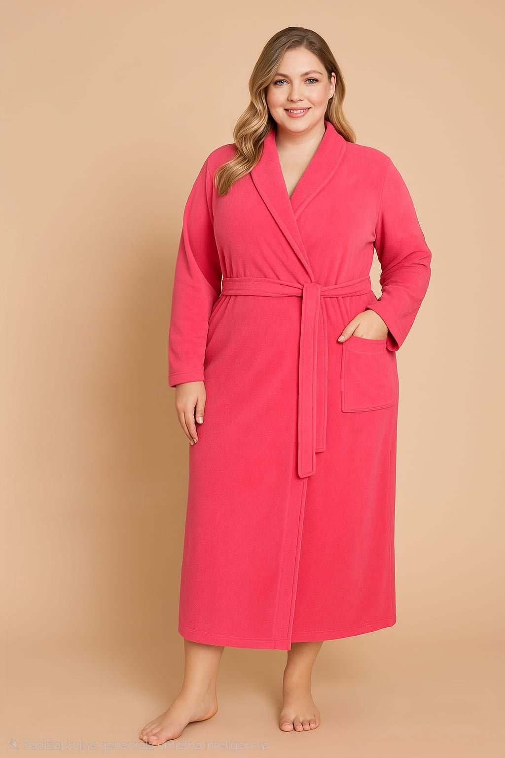 Plus size plišani kućni ogrtači – – Roza 4XL – slika 2