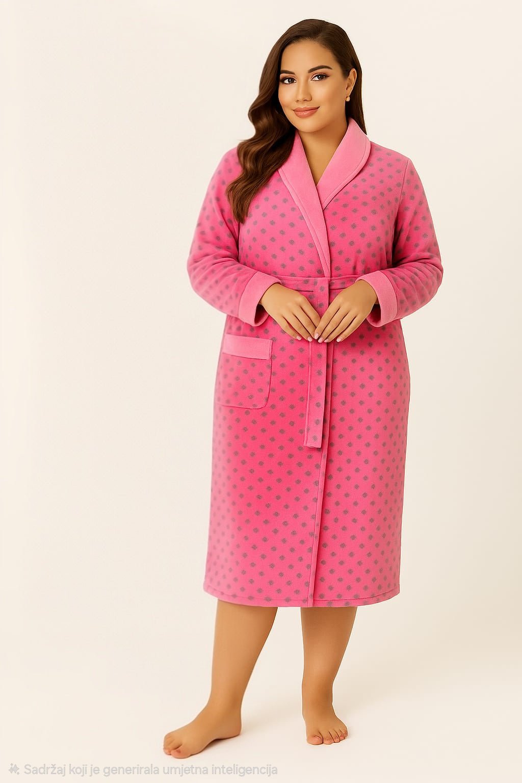 Plus size plišani kućni ogrtači – – Roza - Točkice 4XL – slika 9