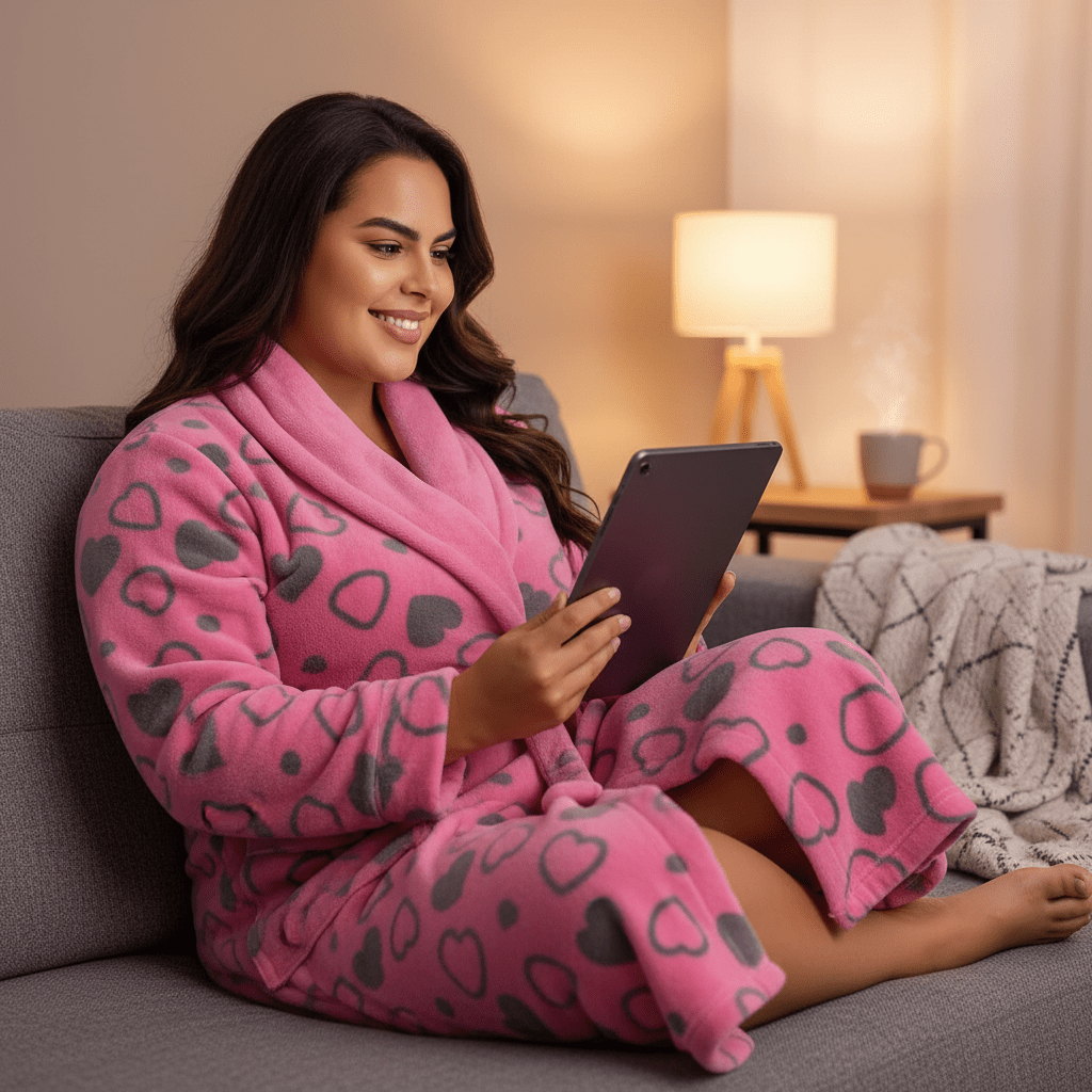 Plus size plišani kućni ogrtači – – Roza - Srce 2XL – slika 13