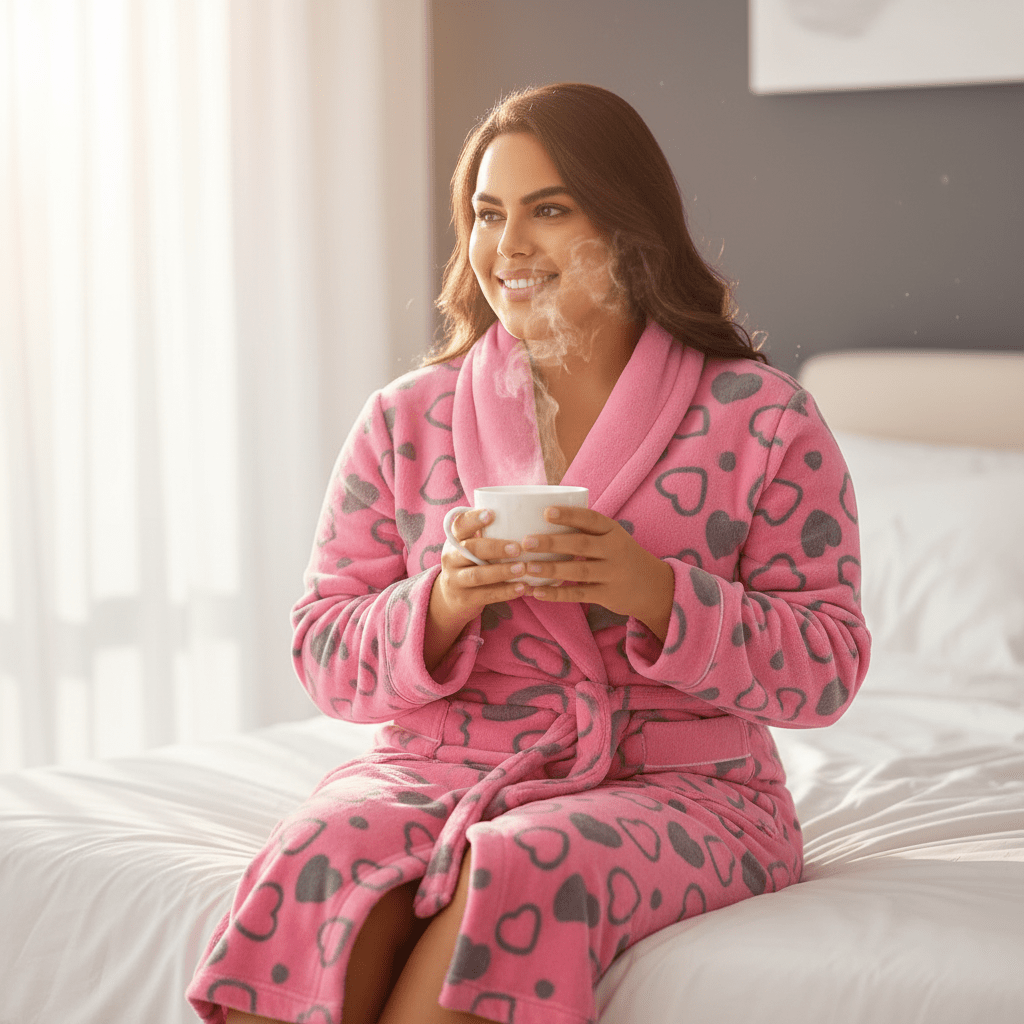 Plus size plišani kućni ogrtači – – Roza - Srce 2XL – slika 11