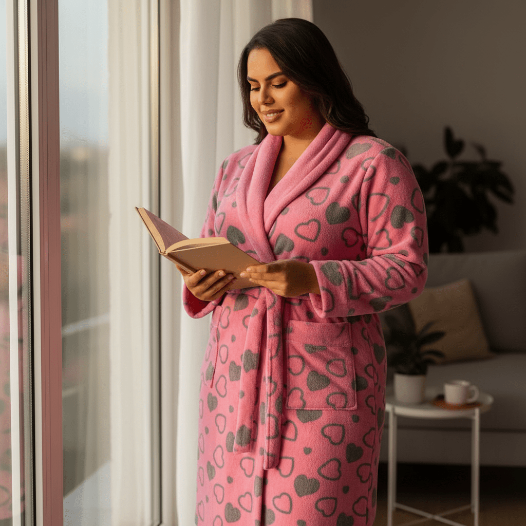 Plus size plišani kućni ogrtači – – Roza - Srce 2XL – slika 12