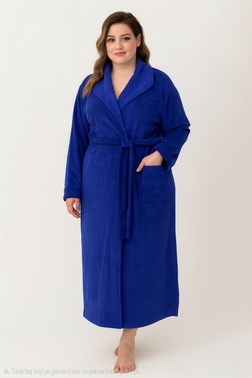 Plus size plišani kućni ogrtači – – Kraljevsko Plava 4XL – slika 4