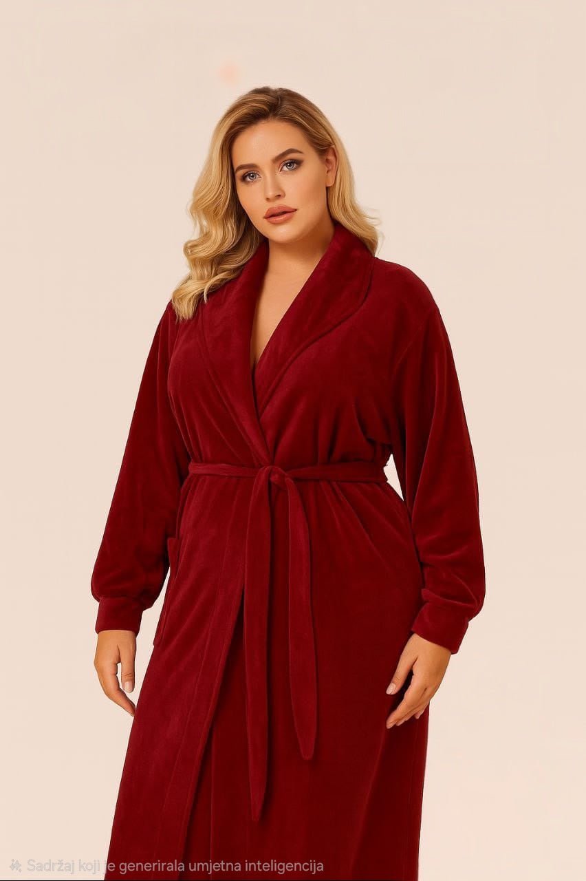 Plus size plišani kućni ogrtači – – Bordo 4XL – slika 3