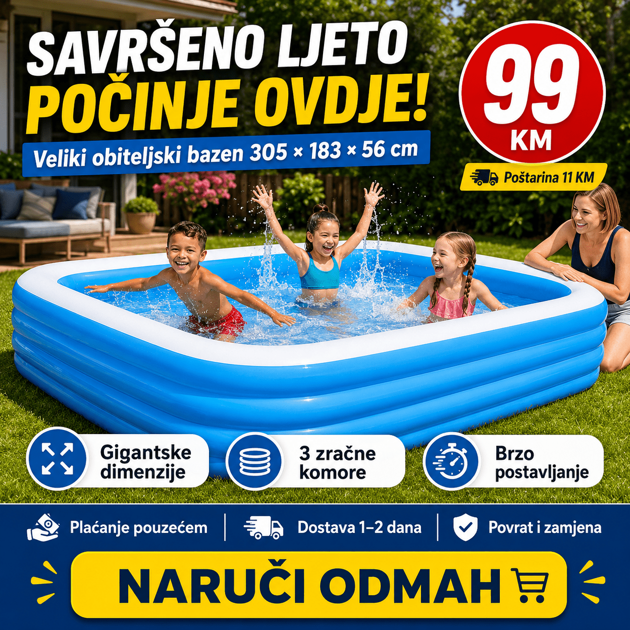 Pravokutni Dječji Bazen 305 × 183 × 56 cm – Bazeni i Ljetna Zabava – – slika 1