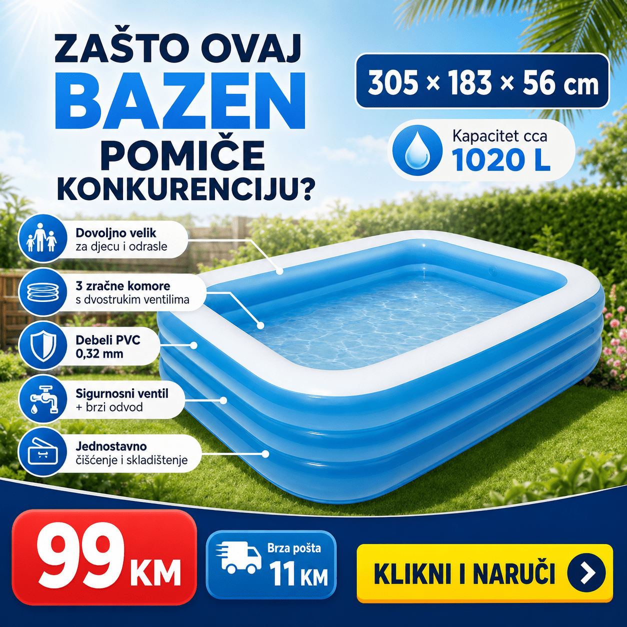 Pravokutni Dječji Bazen 305 × 183 × 56 cm – Bazeni i Ljetna Zabava – – slika 5