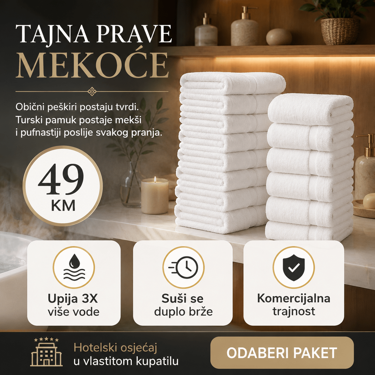 Premium bijeli Turski peškiri – – 12 - dijelni set (50x90cm) – slika 3