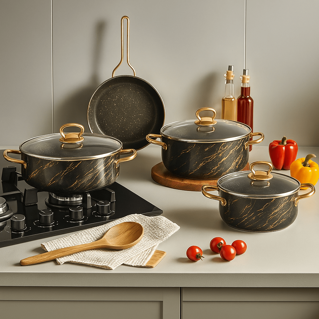 Premium granitni set posuđa Netlon – – Zlatno - Crno – slika 2