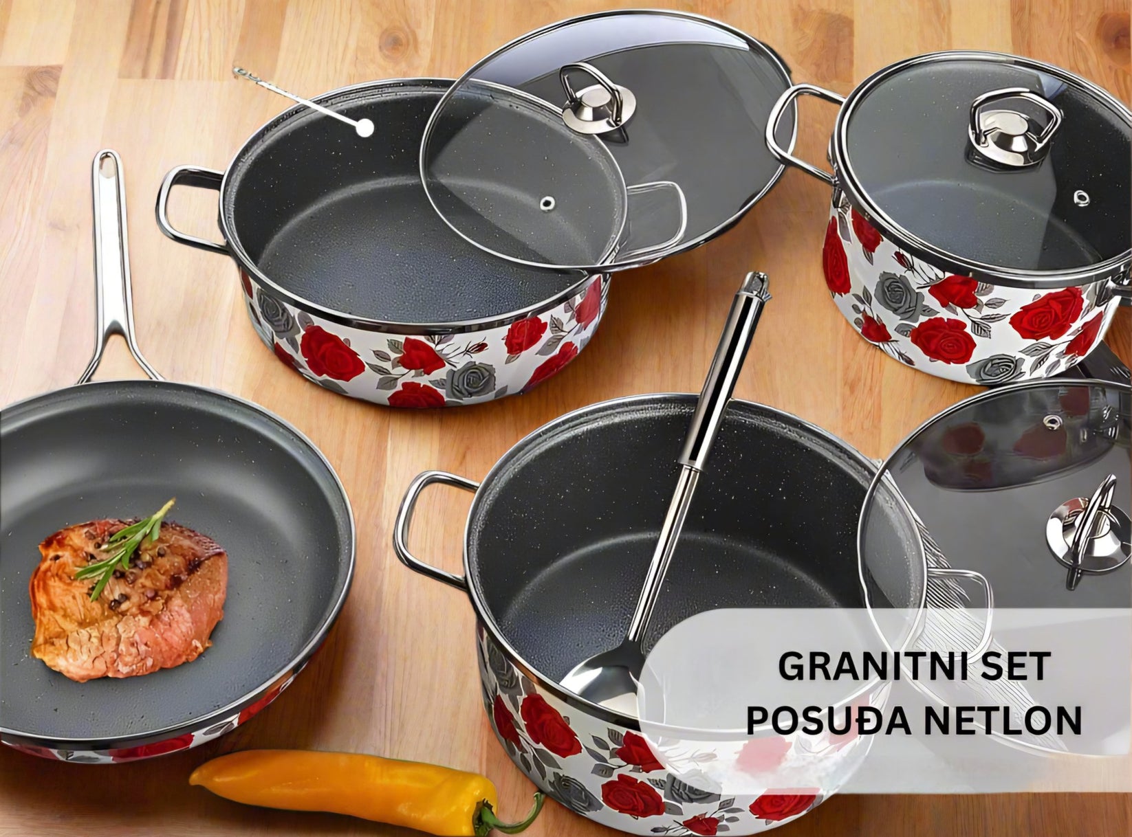 Premium granitni set posuđa Netlon – – Crveno - Bijelo – slika 3