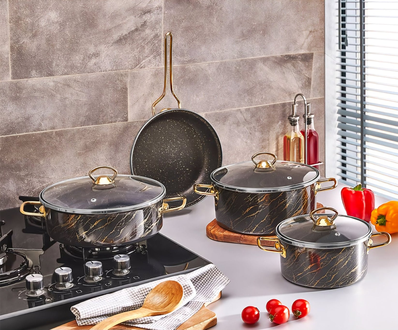 Premium granitni set posuđa Netlon – – Crveno - Bijelo – slika 4