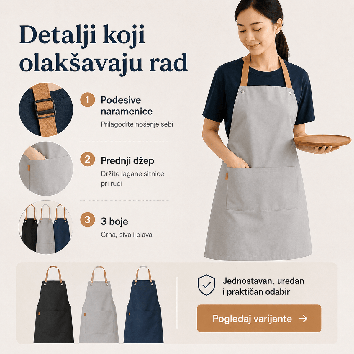Premium Kuhinjska Kecelje – Posuđe i Kuhinjski Pribor – Crna – slika 3