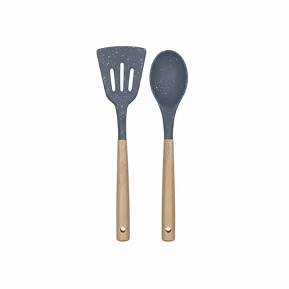 Premium Silikonski Set Pribora za Pečenje s Drvenim Drškama (2 Komada) – Kuhinjski pribor – Set 2 komada – slika 1