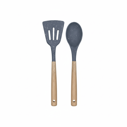 Premium Silikonski Set Pribora za Pečenje s Drvenim Drškama (2 Komada) – Kuhinjski pribor – Set 2 komada – slika 1