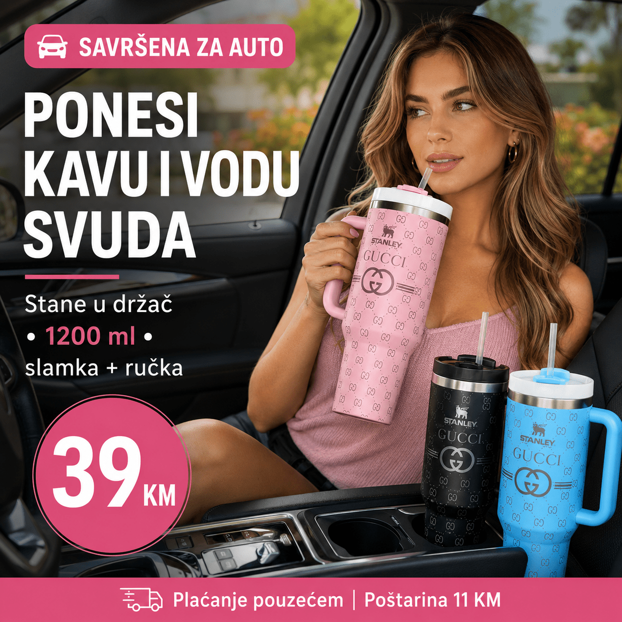 Premium Termo Šalica 1200ML – – Roza – slika 5