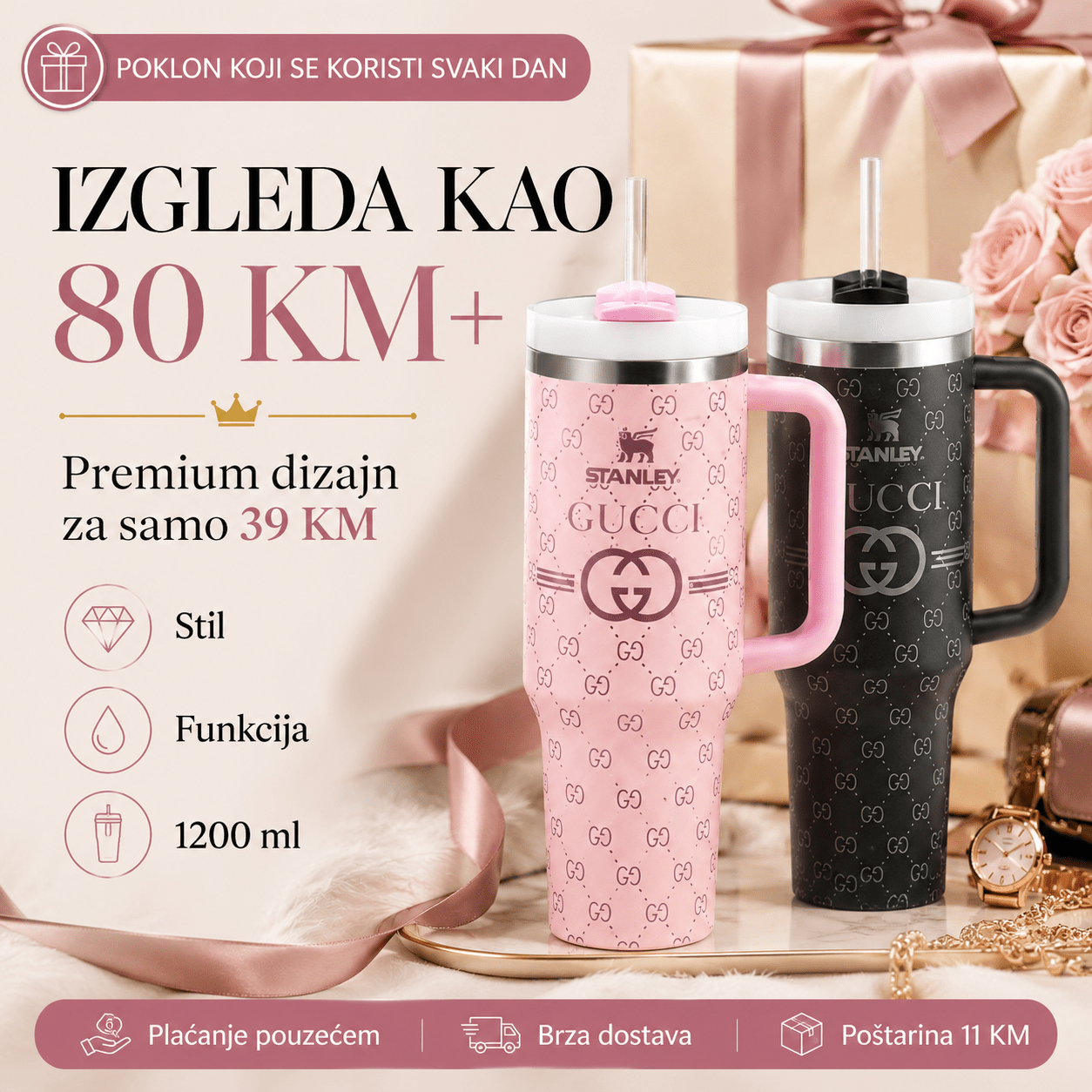 Premium Termo Šalica 1200ML – – Roza – slika 2