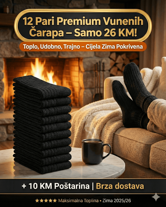 Premium Vunene Čarape Crne – Set od 12 Pari – – – slika 1