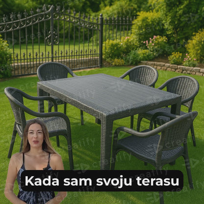 Moderna Vrtna Garnitura Ratan Stol + 6 Stolica