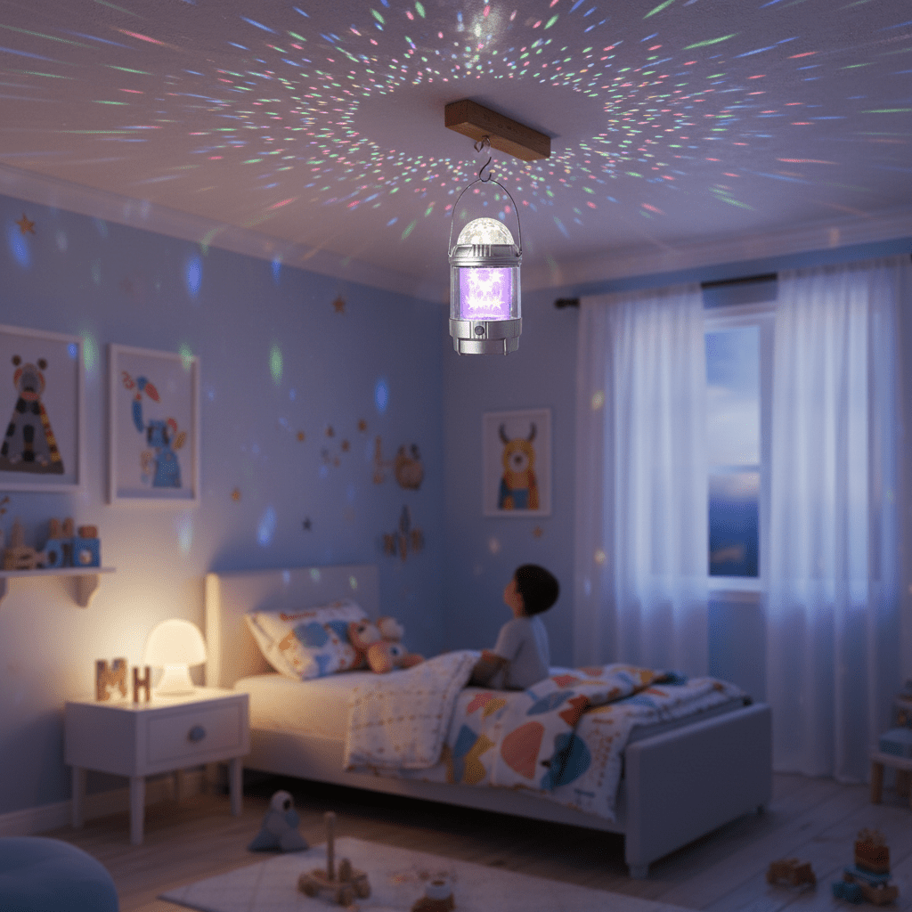 Prijenosna Disko Lampa Svjetiljka sa Zvijezdama i USB Punjenjem – Dječje igračke – Univerzalna Srebrna – slika 3