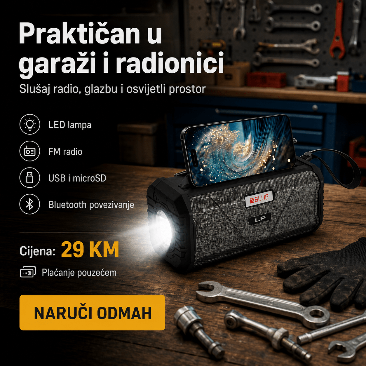 Prijenosni Bluetooth Zvučnik V115 s LED Lampom i Držačem za Mobitel – Bluetooth zvučnici – – slika 5