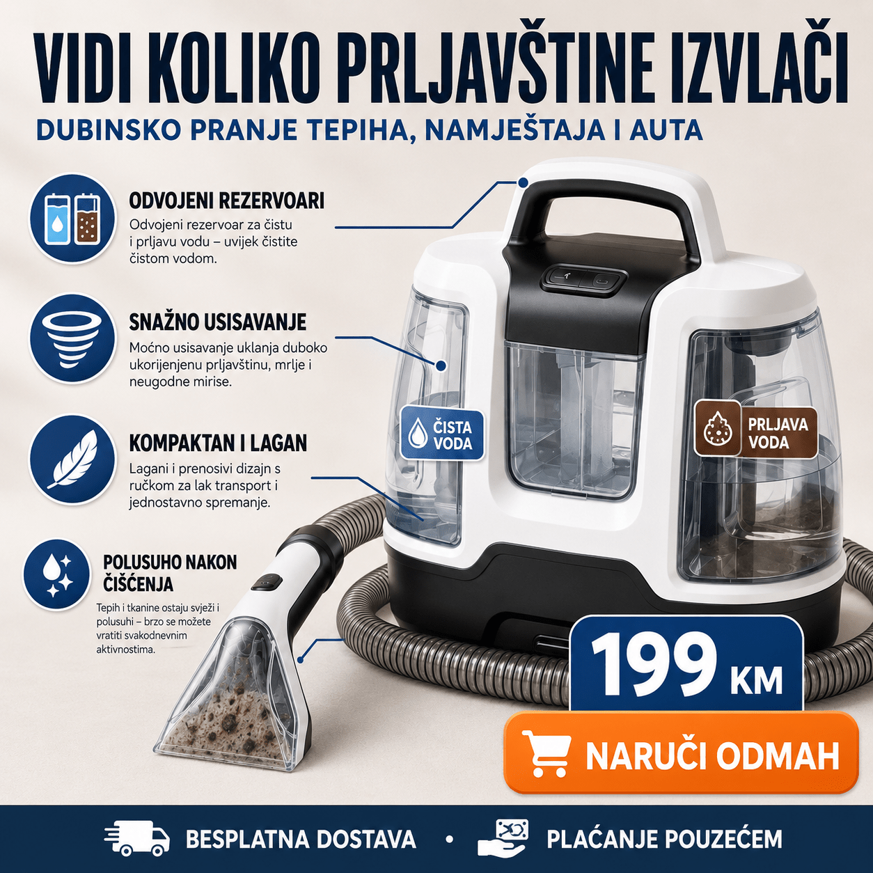 Prijenosni čistač tepiha i tapeciranog namještaja – Posteljina i Spavaća Soba – – slika 3