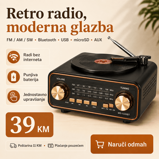 Prijenosni Retro Radio MD-1320BT s Bluetoothom – Radio uređaji – – slika 1