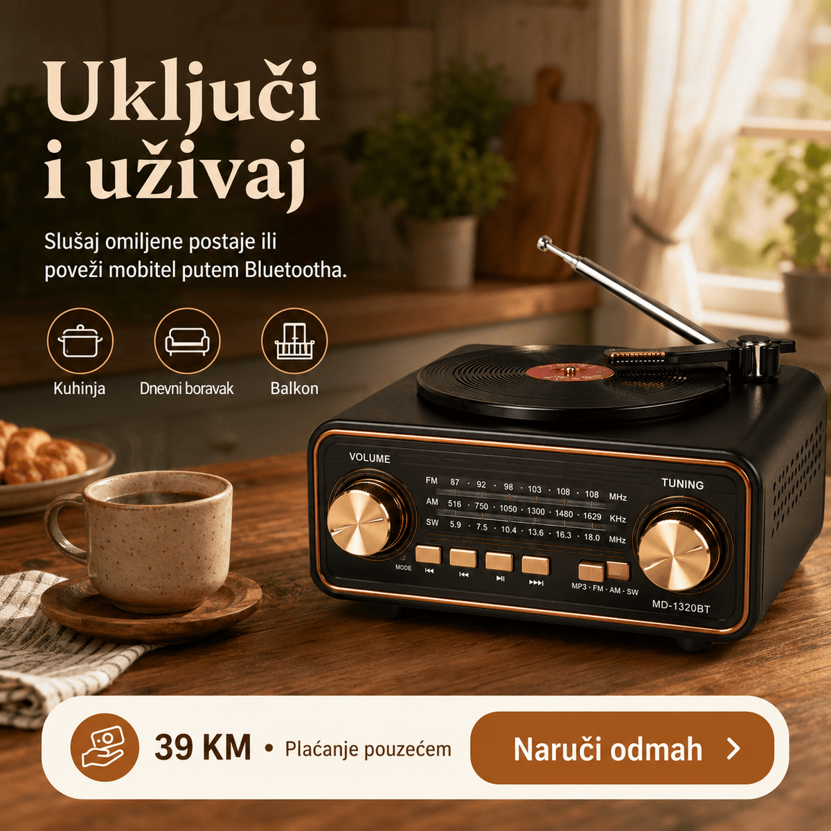 Prijenosni Retro Radio MD-1320BT s Bluetoothom – Radio uređaji – – slika 2