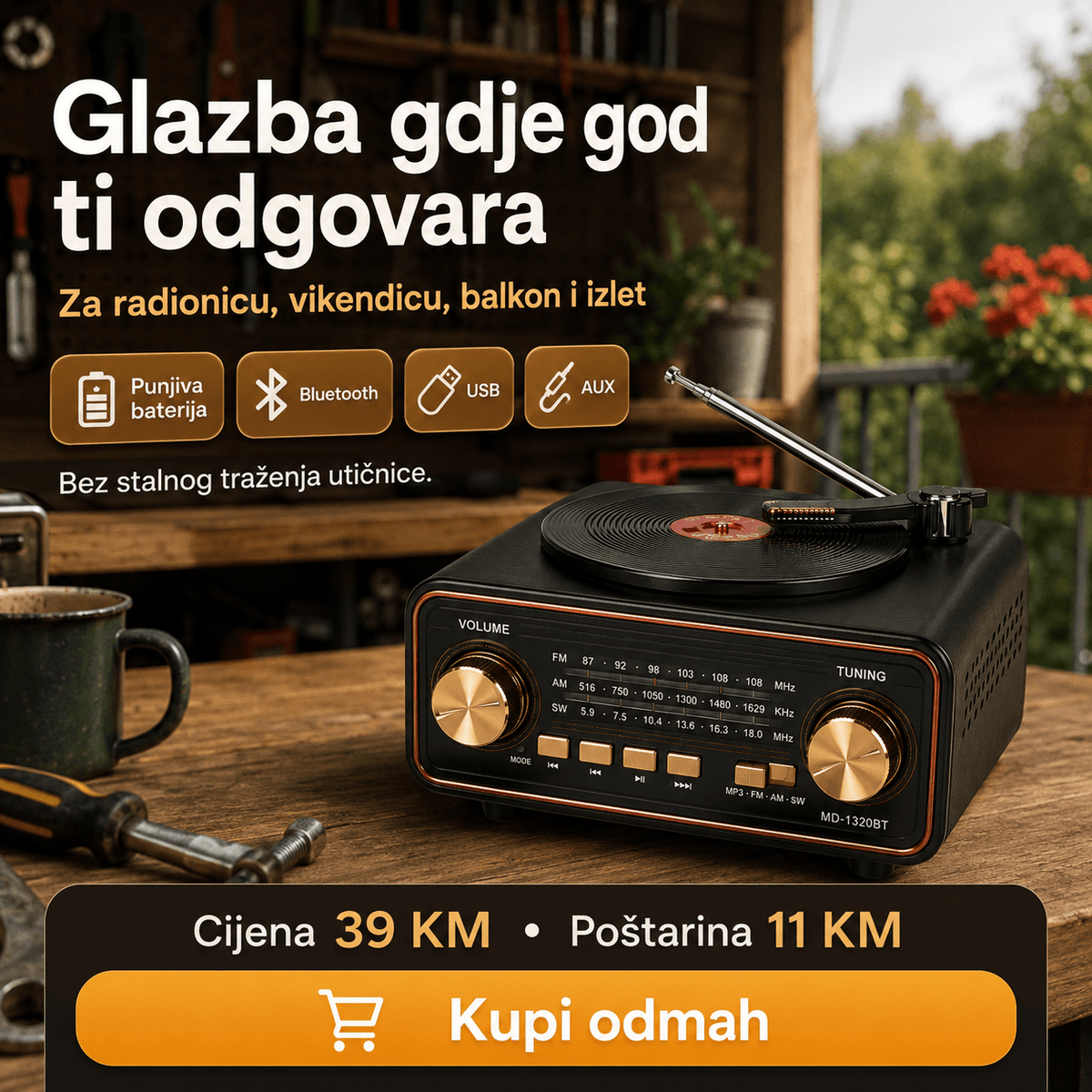 Prijenosni Retro Radio MD-1320BT s Bluetoothom – Radio uređaji – – slika 3