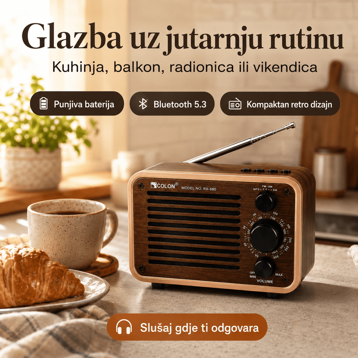 Prijenosni Retro Radio RX-680 s Bluetoothom – Radio uređaji – – slika 2