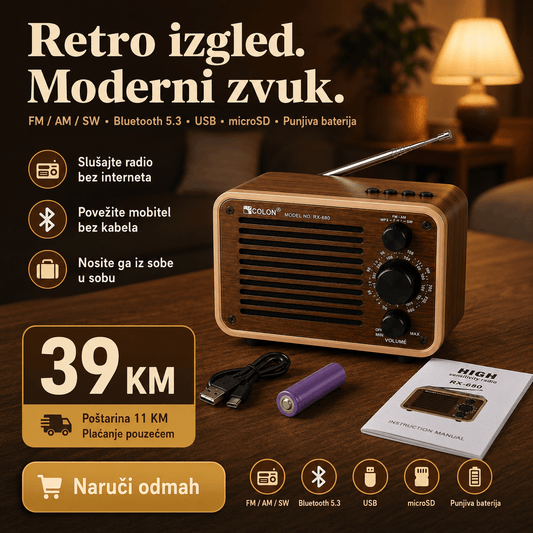 Prijenosni Retro Radio RX-680 s Bluetoothom – Radio uređaji – – slika 1