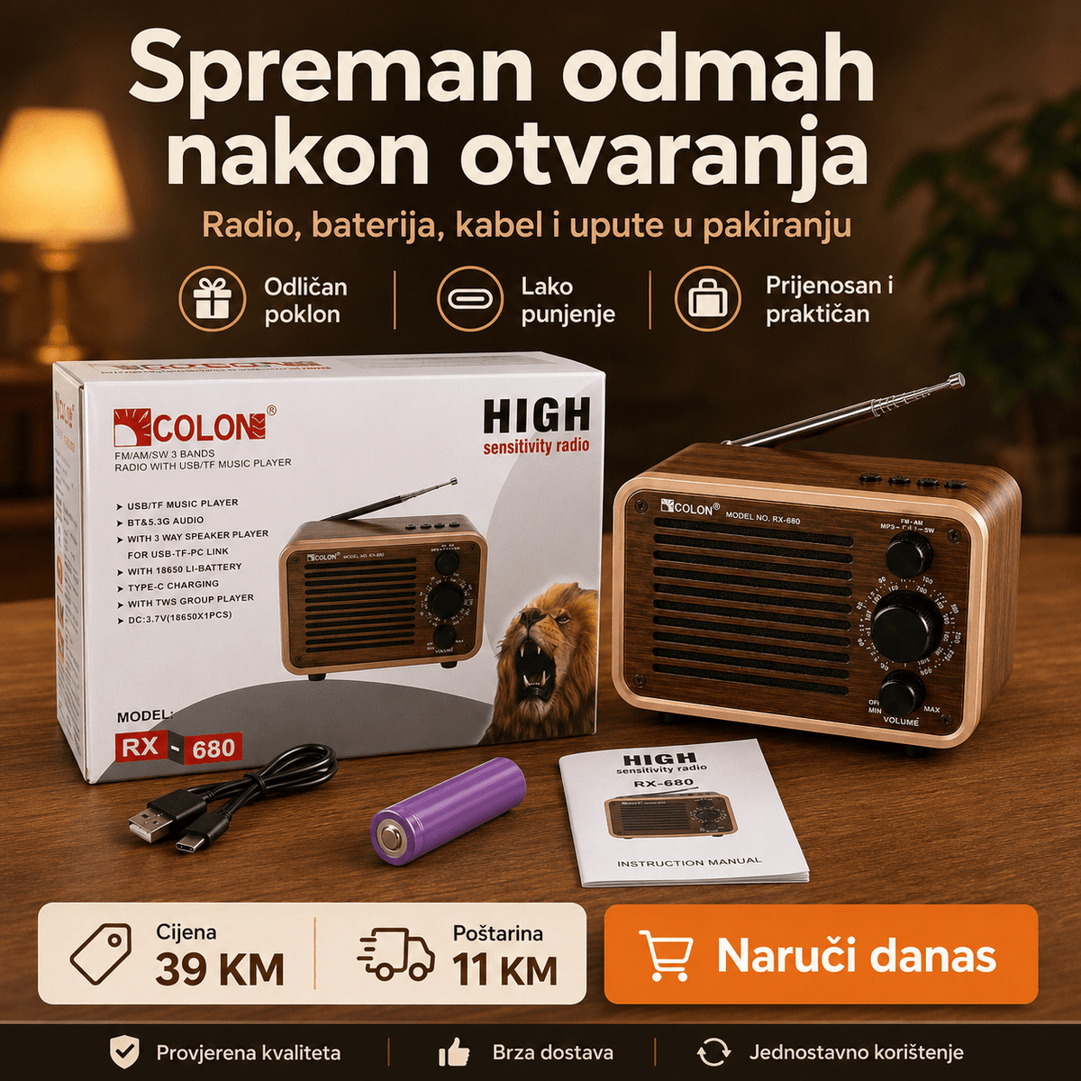 Prijenosni Retro Radio RX-680 s Bluetoothom – Radio uređaji – – slika 6