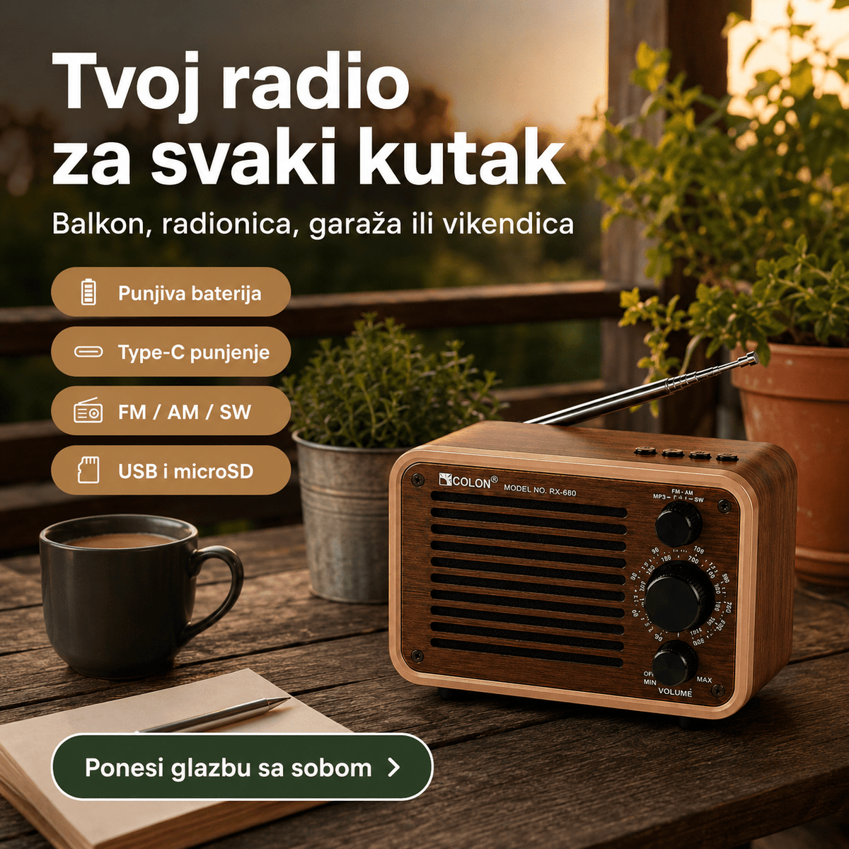 Prijenosni Retro Radio RX-680 s Bluetoothom – Radio uređaji – – slika 7