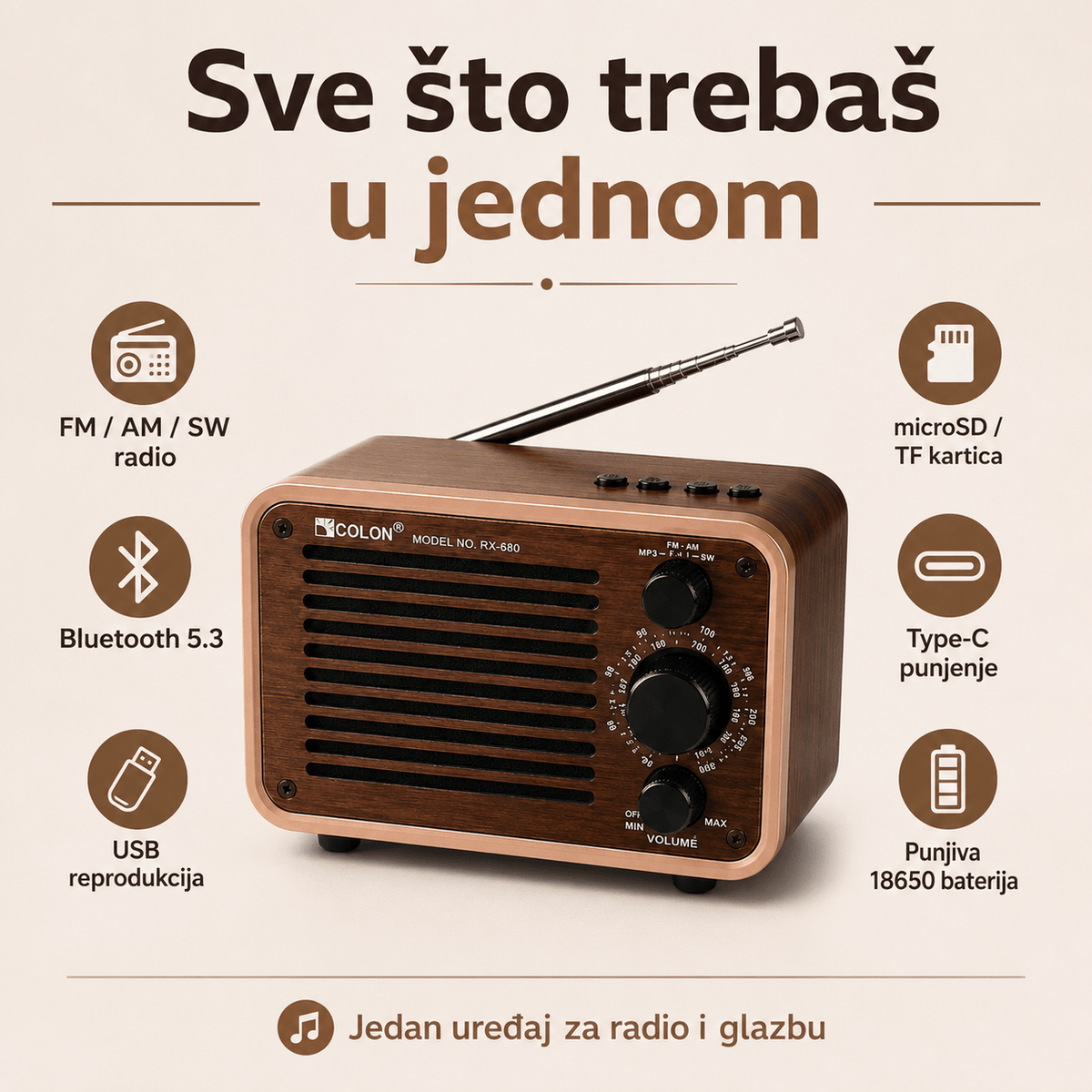 Prijenosni Retro Radio RX-680 s Bluetoothom – Radio uređaji – – slika 4