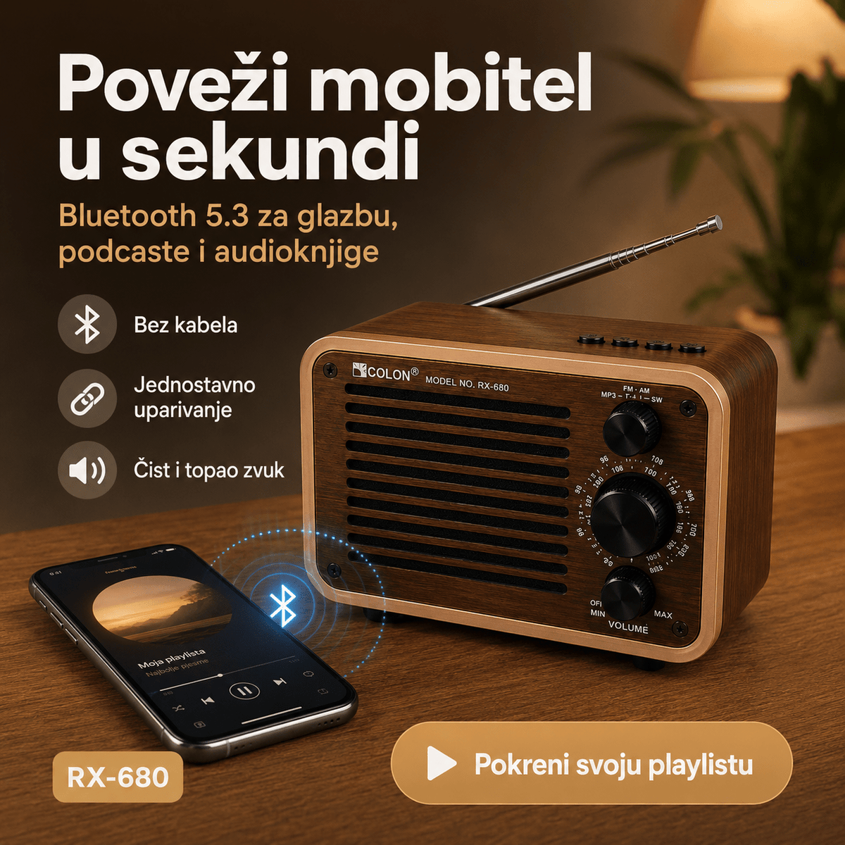 Prijenosni Retro Radio RX-680 s Bluetoothom – Radio uređaji – – slika 3